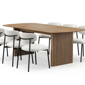 Rabatter Bark Richeto Matbord 210 cm med 6 Lucy Matstolar Naturlig finish / Vit Bouclé / Metallben Svart - Möbler