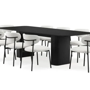Kundfavorit Bark Kopparbo Matbord 200-260 cm Förlängningsbart med 8 Lucy Matstolar Svart / Vit Bouclé / Metallben Svart - Möbler