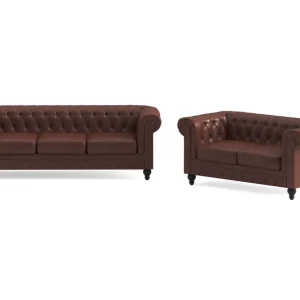 Manor House Chesterfield Lyx Soffgrupp 3-sits + 2-sits Brun - Möbler Köp online