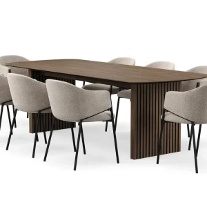 Endast idag Bark Richeto Matbord 240 cm med 8 Filip Matstolar Rökt ek / Taupe Bouclé - Möbler
