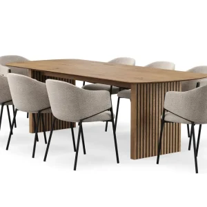 Bark Richeto Matbord 240 cm med 8 Filip Matstolar Naturlig finish / Taupe Bouclé - Möbler Begränsad tid