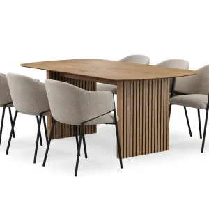 Bark Richeto Matbord 180 cm med 6 Filip Matstolar Naturlig finish / Taupe Bouclé - Möbler Outlet