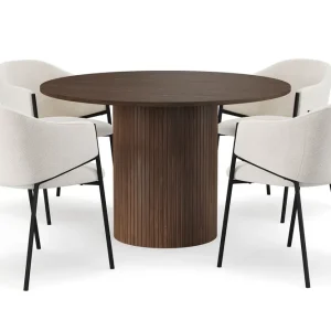 Begränsad tid Bark Kopparbo Runt Matbord 120 cm med 4 Filip Matstolar Mörkbrun / Vit Bouclé - Möbler