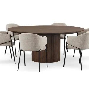 Bark Kopparbo Runt Matbord 180 cm med 6 Filip Matstolar Valnöt / Taupe Bouclé - Möbler Reapris