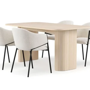 Bark Kopparbo Matbord 160 cm med 4 Filip Matstolar White / Vit Bouclé - Möbler Endast idag