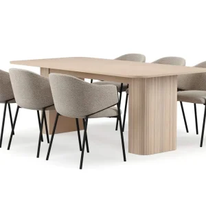 Bark Kopparbo Matbord 200-260 cm Förlängningsbart med illäggsskiv med 6 Filip Matstolar Vit / Taupe Bouclé - Möbler Populär