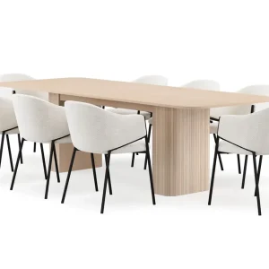 Bark Kopparbo Matbord 200-260 cm Förlängningsbart med illäggsskiv med 8 Filip Matstolar Vit / Vit Bouclé - Möbler Premium