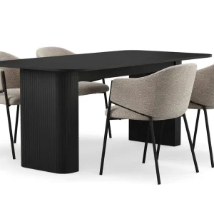 Nedsatt pris Bark Kopparbo Matbord 180-240 cm Förlängningsbart med 4 Filip Matstolar Svart / Taupe Bouclé - Möbler
