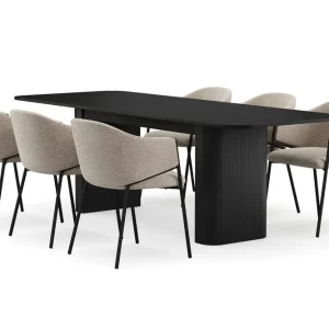 Bark Kopparbo Matbord 180-240 cm Förlängningsbart med 6 Filip Matstolar Svart / Taupe Bouclé - Möbler Snabb frakt