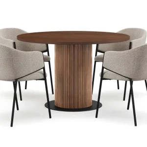 Kampanj Bark Noira Runt Litet Matbord Massiv Valnöt 120 cm med 4 Filip Matstolar Brun / Taupe Bouclé - Möbler