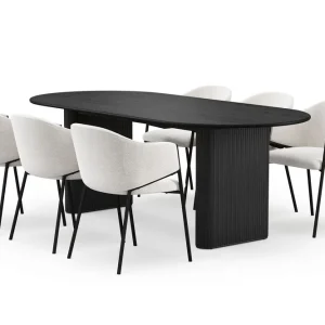 Bark Noira Ovalt Matbord 220 cm med 6 Filip Matstolar Svart / Vit Bouclé - Möbler Fynd