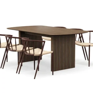 Rabatter Bark Richeto Matbord 180 cm med 6 Winston Matstolar Rökt ek / Beige / Metallben Rökt ek - Möbler