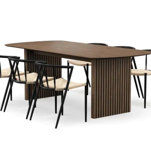 Nyhet Bark Richeto Matbord 210 cm med 6 Winston Matstolar Rökt ek / Beige / Metallben Svart - Möbler