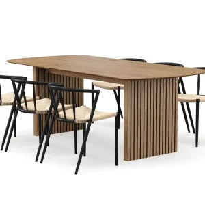 Bark Richeto Matbord 210 cm med 6 Winston Matstolar Naturlig finish / Beige / Metallben Svart - Möbler Premium