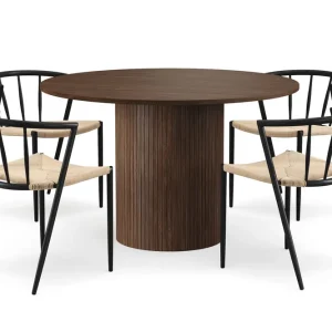 Erbjudande Bark Kopparbo Runt Matbord 120 cm med 4 Winston Matstolar Mörkbrun / Beige / Metallben Svart - Möbler