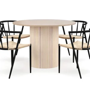 Beställ nu Bark Kopparbo Matbord 106 cm med 4 Winston Matstolar White / Beige / Metallben Svart - Möbler