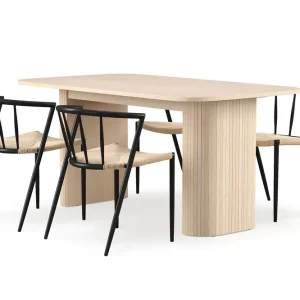 Bark Kopparbo Matbord 160 cm med 4 Winston Matstolar White / Beige / Metallben Svart - Möbler Sänkt pris
