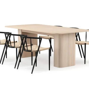 Bark Kopparbo Matbord 200-260 cm Förlängningsbart med illäggsskiv med 6 Winston Matstolar Vit / Beige / Metallben Svart - Möbler Kampanj