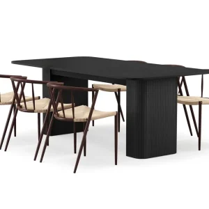 Beställ idag Bark Kopparbo Matbord 200-260 cm Förlängningsbart med 6 Winston Matstolar Svart / Beige / Metallben Rökt ek - Möbler