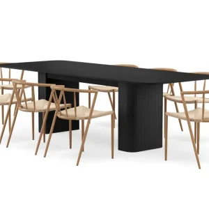 Bark Kopparbo Matbord 200-260 cm Förlängningsbart med 8 Winston Matstolar Svart / Beige / Metallben Ek - Möbler Nyhet