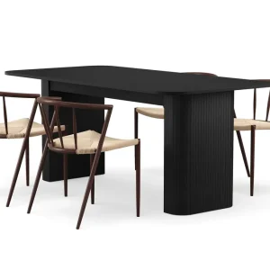 Bark Kopparbo Matbord 180-240 cm Förlängningsbart med 4 Winston Matstolar Svart / Beige / Metallben Rökt ek - Möbler Billigare