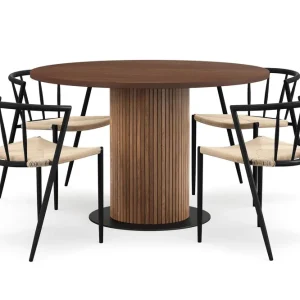 Erbjudande Bark Noira Runt Litet Matbord Massiv Valnöt 120 cm med 4 Winston Matstolar Brun / Beige / Metallben Svart - Möbler