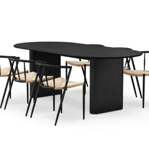 Bark Noira Ovalt Matbord 220 cm med 6 Winston Matstolar Svart / Beige / Metallben Svart - Möbler Beställ idag