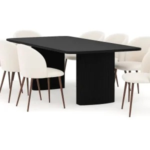 Begränsat antal Bark Kopparbo Matbord 200-260 cm Förlängningsbart med 8 Greya Matstolar med armstöd Svart / Vit Bouclé / Metallben Valnöt - Möbler