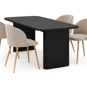 Bark Kopparbo Matbord 180-240 cm Förlängningsbart med 4 Greya Matstolar med armstöd Svart / Greige Bouclé / Metallben Ek - Möbler Lågt pris