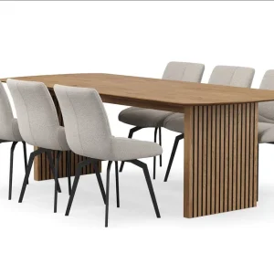 Bark Richeto Matgrupp 240 cm med 6 Mora Snurrstolar Naturlig finish/Mörkbeige - Möbler Extra rabatt