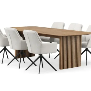 Nyhet Bark Richeto Matgrupp 240 cm med 6 Torsby Snurrstolar Naturlig finish/Ljusbeige - Möbler