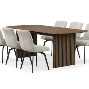 Sista chansen Bark Richeto Matgrupp Rökt Ek 210 cm med 6 Mora Snurrstolar Rökt ek/Mörkbeige - Möbler
