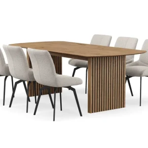 Bark Richeto Matgrupp 210 cm med 6 Mora Snurrstolar Naturlig finish/Mörkbeige - Möbler Erbjudandepris