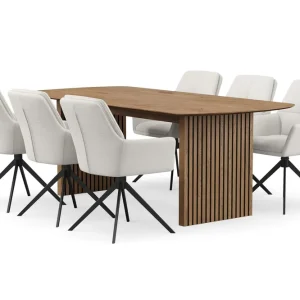 Fynd Bark Richeto Matgrupp 210 cm med 6 Torsby Snurrstolar Naturlig finish/Ljusbeige - Möbler