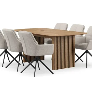 Endast denna vecka Bark Richeto Matgrupp 180 cm med 6 Torsby Snurrstolar Naturlig finish/Mörkbeige - Möbler
