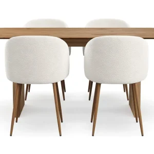 Bark Richeto Matgrupp 180 cm med 4 Greya Matstolar med Armstöd Naturlig Finish/Vit Bouclé - Möbler Populär