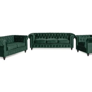 Trygg betalning Chesterfield Lyx Soffgrupp 3+2+1 i Sammet - Möbler