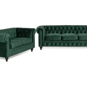 Begränsat erbjudande Chesterfield Lyx Soffgrupp 3+2 i Sammet - Möbler