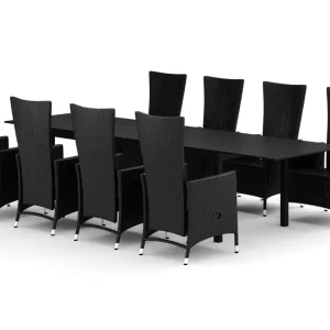 Beställ idag Comfort Garden Tunis utomhus matgrupp förlängningsbart 205/305x90 cm med 8 Jenny matstolar Svart/Svart - Utemöbler & utemiljö