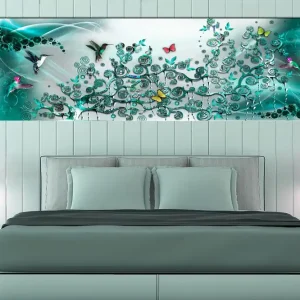 Tavla Hummingbirds Dance (1 Part) Turquoise Narrow 135x45 - Inredning & dekor Fynd