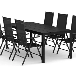 Bästa pris Comfort Garden Tunis utomhus matgrupp 205x90 cm med 6 Maggie positionsstolar Svart/Svart - Utemöbler & utemiljö