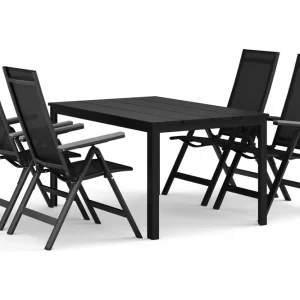 Beställ idag Comfort Garden Tunis utomhus matgrupp 140x90 cm med 4 Monaco Light positionsstolar Svart/Svart - Utemöbler & utemiljö