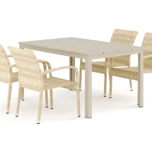 Utförsäljning Comfort Garden Tunis utomhus matgrupp 140x90 cm med 4 Thor Light utefåtöljer Beige/Beige - Utemöbler & utemiljö