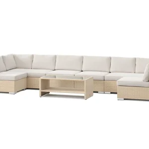 Billig Comfort Garden Bahamas U-formad utomhus loungegrupp med öppet avslut, 8-sits med bord och hylla Beige - Utemöbler & utemiljö