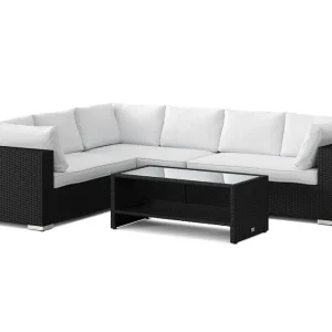 Beställ nu Comfort Garden Bahamas L-formad utesoffa höger, 6-sits med bord och hylla Svart - Utemöbler & utemiljö