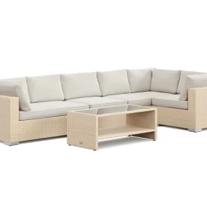 Begränsat antal Comfort Garden Bahamas utomhus hörnsoffa 6-sits vändbar och bord med hylla Beige - Utemöbler & utemiljö