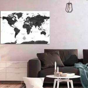 Tavla Black and White Map (1 Part) Wide 120x80 - Inredning & dekor Fynd