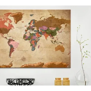 TAVLA World Map: Brown Elegance 90x60 - Inredning & dekor Köp online