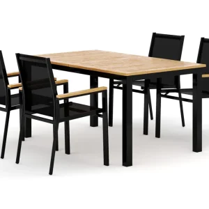 deNoord Las Vegas utomhus matgrupp förlängningsbart 152-210x90 cm med 4 Las Vegas stapelstolar Svart - Utemöbler & utemiljö Kundfavorit