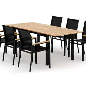 Begränsad tid deNoord Las Vegas utomhus matgrupp förlängningsbart 152-210x90 cm med 6 Las Vegas stapelstolar Svart - Utemöbler & utemiljö